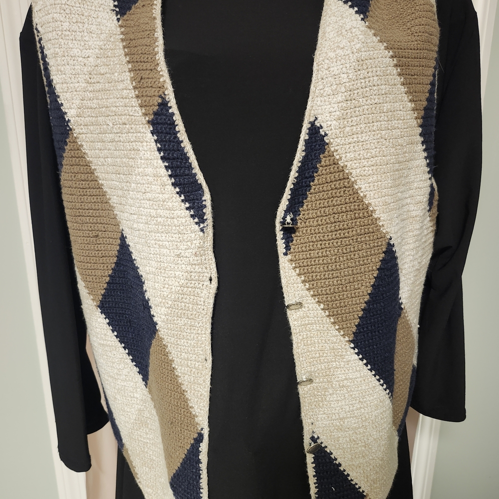Christopher & Banks Hand-Knit Vest in Navy and Cream